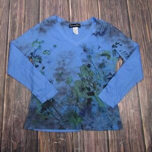 Appropriate Behavior Womens M Blue Floral Tunic T-Shirt Long Sleeve Pullover
